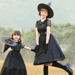 Costumescenter Mommy & Me Costumes Halloween Dress With Belt Hat Little Witch Costume For Girls Black