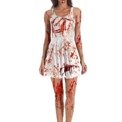 Costumescenter Scary Bloody Zombie Nurse Halloween Costume Dress White