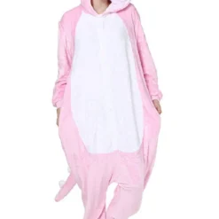Costumescenter Cute Flannel Pajamas Halloween Dinosaur Jumpsuit Costume Pink