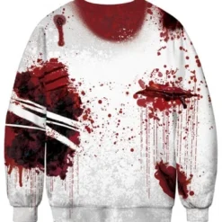 Costumescenter Crew Neck Long Sleeve Bloody Wound Print Halloween Sweatshirt Ruby