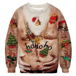 Costumescenter Unisex Christmas Ugly Ho Ho Ho Sweatshirt Couples Crew Neck Tops