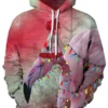 Costumescenter Christmas Tops Unisex Long Sleeve Flamingo Print Christmas Hoodie Pink