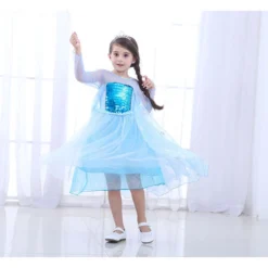 Costumescenter Frozen Costumes Halloween Long Sleeve Sweet Midi Dress Girl Frozen Elsa Costume Blue