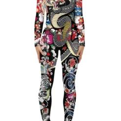 Costumescenter Zip Back Long Sleeve Dragon Print Halloween Jumpsuit Yellow