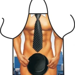 Costumescenter Party Cosplay Sexy Muscular Naked Man Print Halloween Apron Brown ACCESSORIES