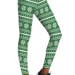 Costumescenter Xmas Snowflake Print Ugly Leggings Light Green Christmas Bottoms