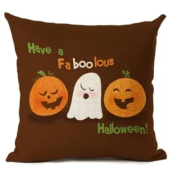Costumescenter Ghost Costume Funny Cute Cartoon Ghost Print Halloween Throw Pillow Cover Coffee
