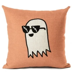 Costumescenter Ghost Costume Funny Cute Cartoon Ghost Print Halloween Throw Pillow Cover Orange